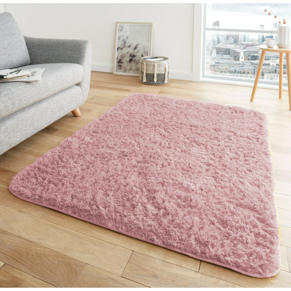 (160 x 230 cm (5'2" x 7'6" Ft), Blush Pink) FLUFFY RUG ANTI-SLIP SHAGGY RUGS Large Bedroom