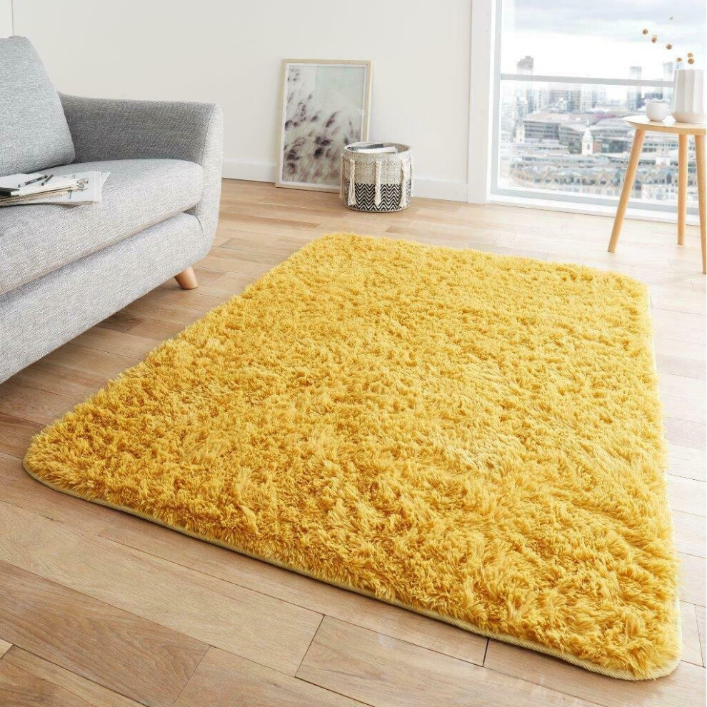 (160 x 230 cm (5'2" x 7'6" Ft), Ochre) FLUFFY RUG ANTI-SLIP SHAGGY RUGS Large Bedroom