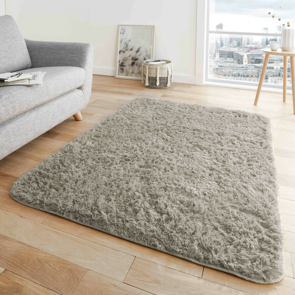 (200 x 290 cm (6'5" x 9'5" Ft), Mink) FLUFFY RUG ANTI-SLIP SHAGGY RUGS Large Bedroom