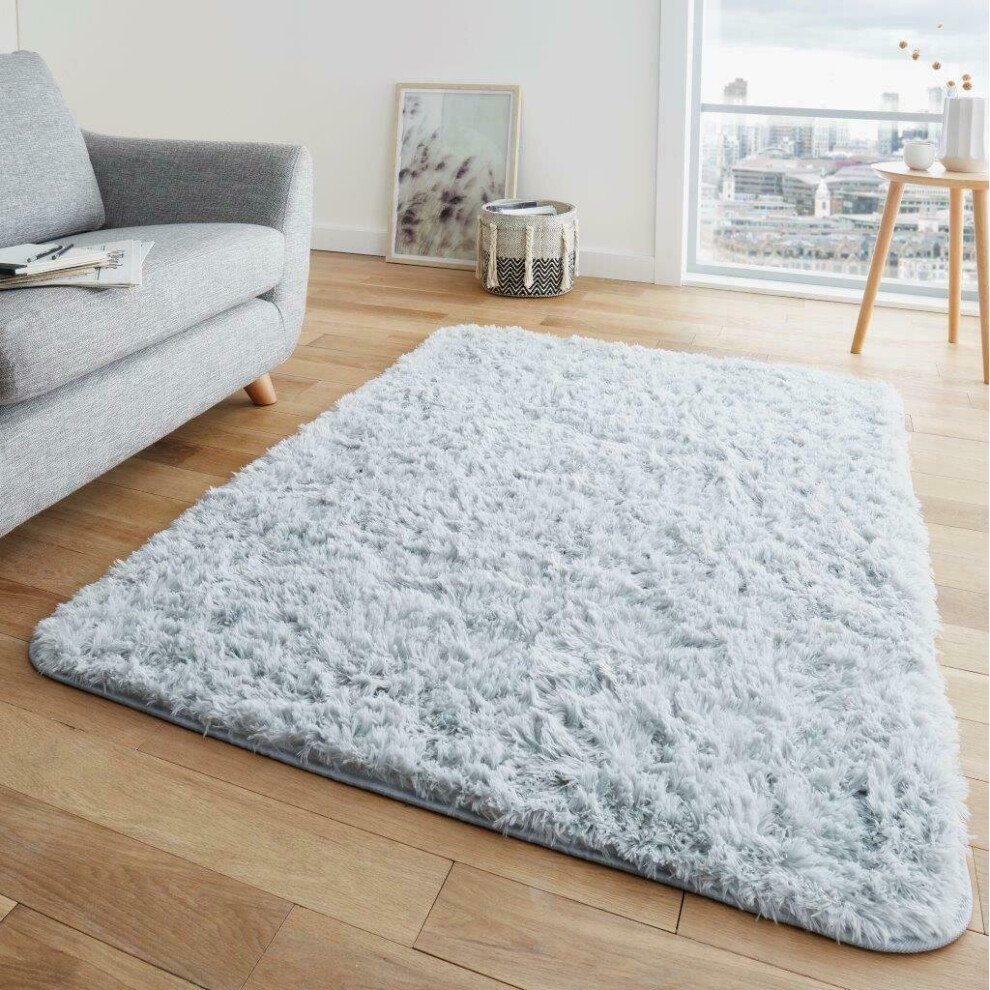 (120 x 170 cm (3'9" x 5'6" Ft), Silver) FLUFFY RUG ANTI-SLIP SHAGGY RUGS Large Bedroom