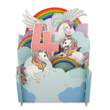Girls 4th Birthday Flying Unicorn 3D Pop Up Birthday Greeting Card By Alljoy Cards