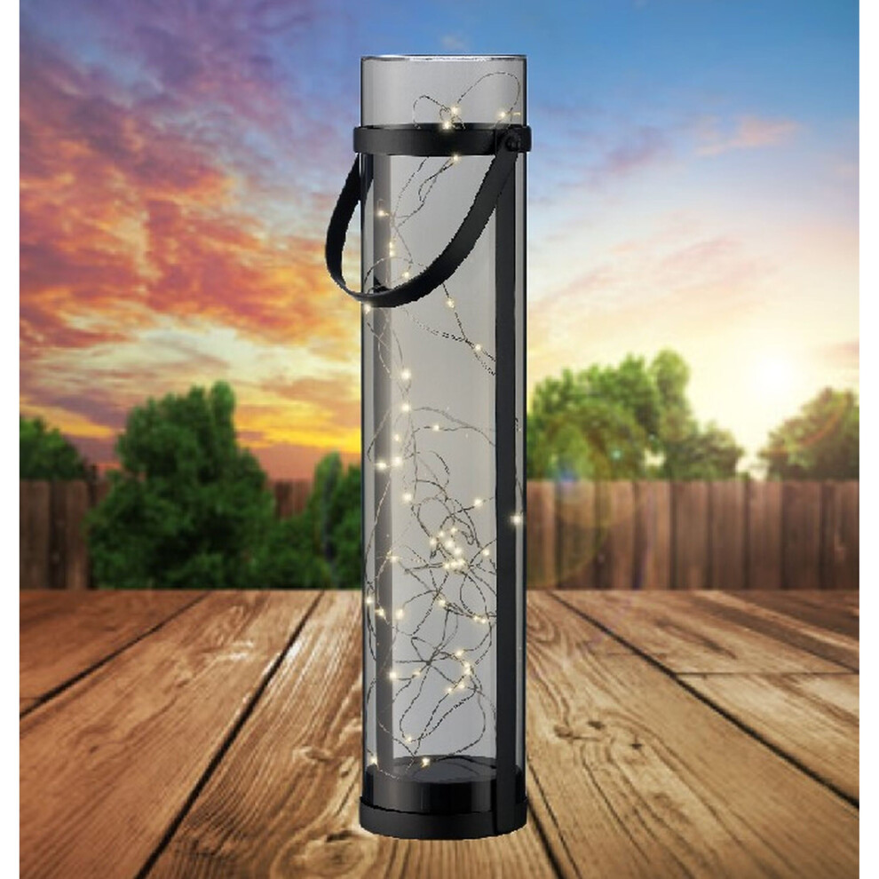 Tall Solar Lantern Warm White LED Smoke Grey Hanging Garden Light