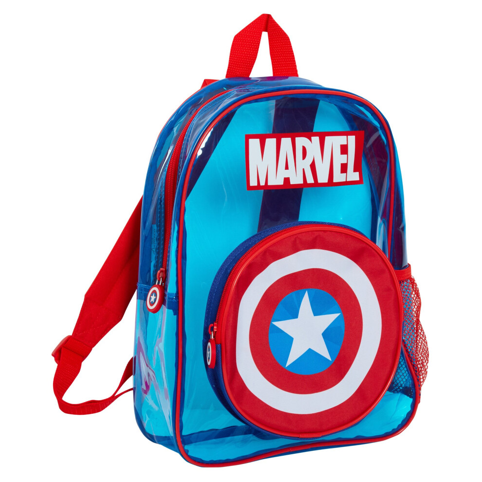 (One Size) Captain America Transparent Backpack Boys Swimming Bag Clear School Rucksack