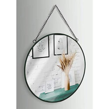 GreyZouq Vintage Style Round Black Metal Framed Mirror with Chain 25cm