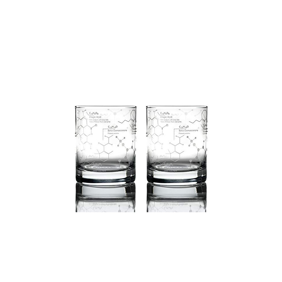 Greenline Goods Whiskey Glasses - 10 oz Tumbler Gift Set Science of Whisky Glasses (Set of 2) Etched with Whiskey Chemistry Molecules