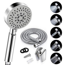 HOUSLER Bathroom 5 Function Handheld Shower Head with Extra Long Hose (2 meter, 78.75inches) and Adjustable Bracket Holder, Chrome