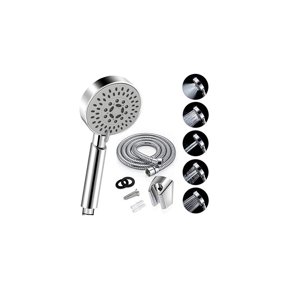 Housler Bathroom 5 Function Handheld Shower Head With Extra Long Hose (2 Meter, 78.75Inches) And Adjustable Bracket Holder, Chrome