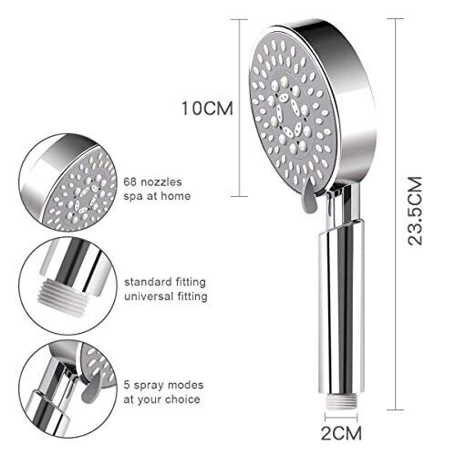 HOUSLER Bathroom 5 Function Handheld Shower Head with Extra Long Hose (2 meter, 78.75inches) and Adjustable Bracket Holder, Chrome 1