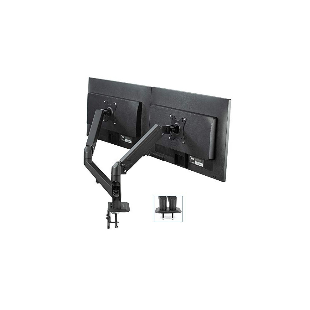 VIVO Articulating Dual 17 to 27 inch Pneumatic Spring Arm Clamp-on Desk Mount Stand, Fits 2 Monitor Screens with Max VESA 100x100, Black, STAND-V