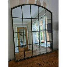 Large Rectangle Arch Window Mirror Durable Metal Frame Wall Mounted Window Style Metal Wall Mirror Home 76x90cm (BLACK)