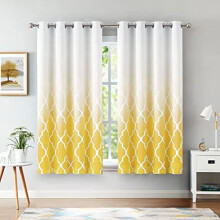Beauoop Yellow Ombre 100% Blackout Curtains 72 Inches Long for Bedroom Living Room, Moroccan Printed on White Window Treatments, Grommet Top