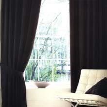 BLACK FAUX SILK LINED CURTAINS WITH EYELET RING TOP 66 x 90"