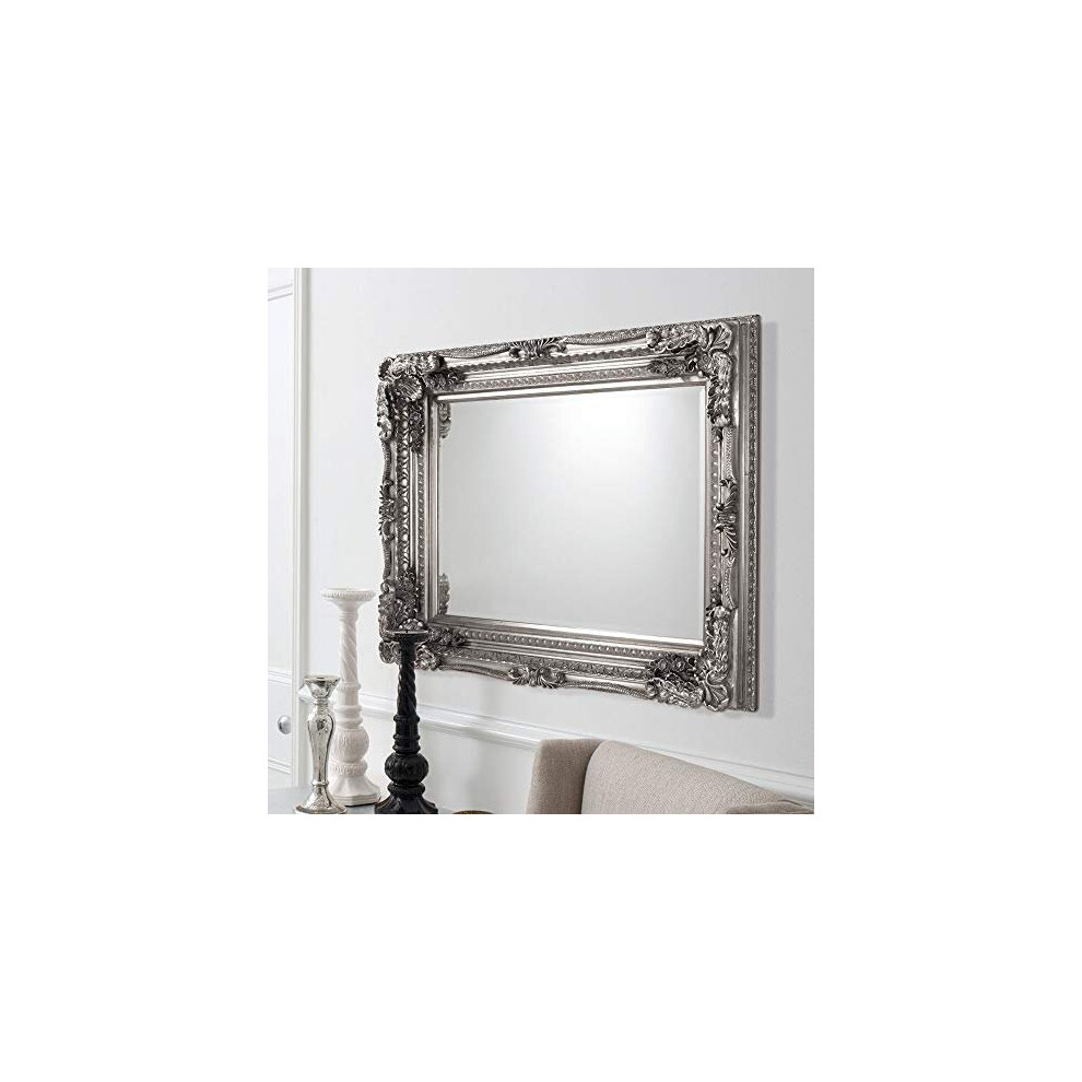 Barcelona Trading Carved Louis Mirror Silver Frame Wall Hallway Living Room