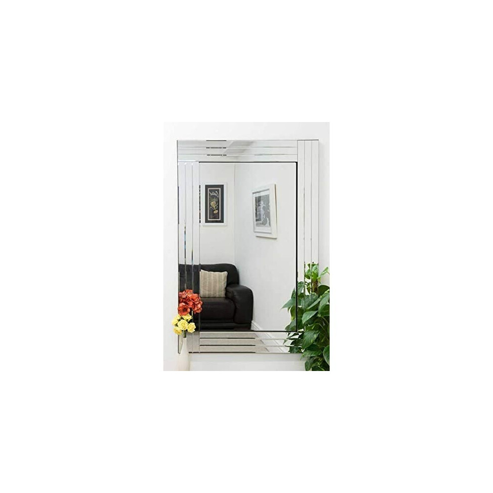 MirrorOutlet Modern Bevelled Triple Edge Modern Venetian Mirror, Silver, 120 x 80 cm,YC028-image-OPC-P99PMS2-NEW