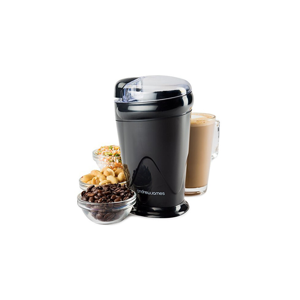 Andrew James Electric Coffee Grinder, Seed, Bean, Nuts, Fine Spice Grinders, Black Or Red, 70G, 150W (Black)