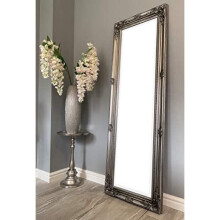 Beautifully Tall & Ornate Antique Silver Vintage Style Dressing Wall Mirror with Bevelled Glass - Overall Size: 56 inches x 18 inches (142 c