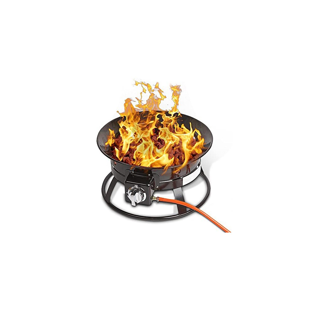Portable Gas Fire Pit Smokeless Adjustable Outdoor Patio Heater with Ignition Switch, Base, Lava Rocks, Regulator and Hose Pipe 12kW Burner Bowl