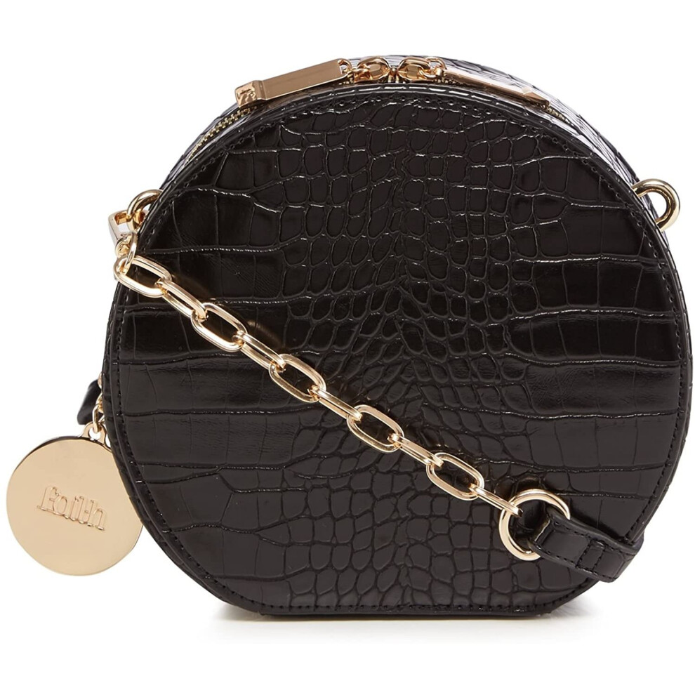 Faith Womens Black Croc-Effect Circle Cross Body Bag