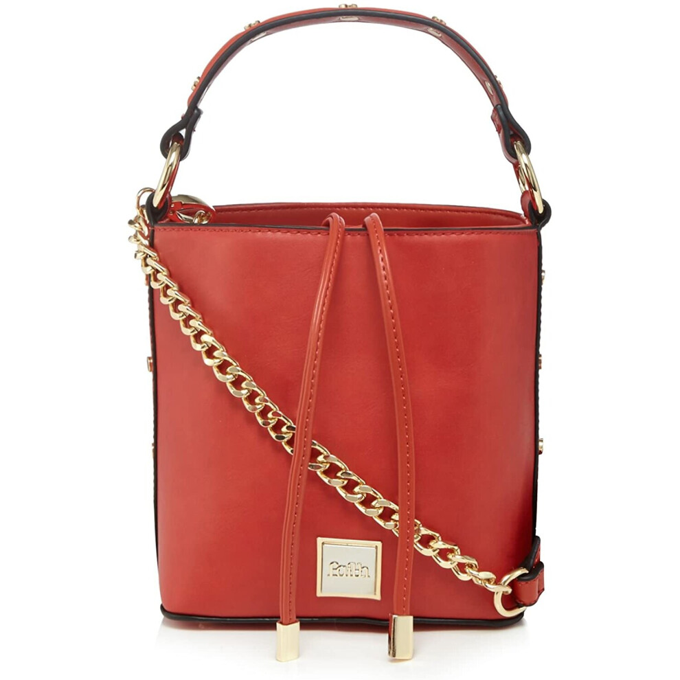 Faith Womens Red Studded Strap Bucket Bag