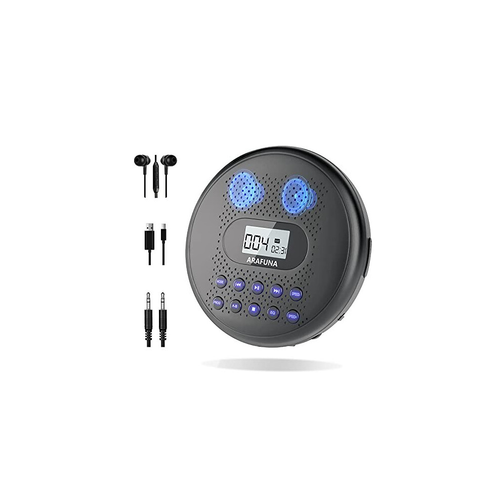 Cd Player Portable, Arafuna Portable Cd Player With Dual Stereo Speakers, Rechargeable Cd Player For Car With Anti-Skip Protection, Walkman Cd Pl 798780853892