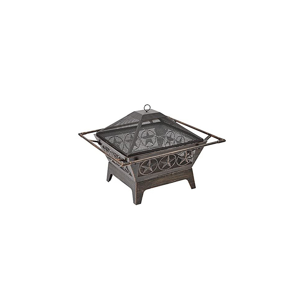 Large Outdoor Steel Fireplace with Mesh Lid - Basket Bowl Fire Pit Brazier - Log, Wood & Charcoal Burner - Garden Patio Heater Grill and Steel Po