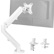 VIVO Articulating Single 17 to 27 inch Pneumatic Spring Arm Clamp-on Desk Mount Stand | Fits 1 Monitor Screen with Max VESA 100x100, White (STAND