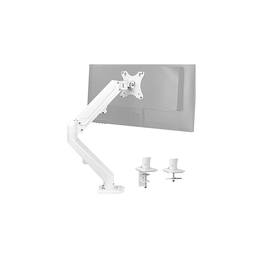 VIVO Articulating Single 17 to 27 inch Pneumatic Spring Arm Clamp-on Desk Mount Stand | Fits 1 Monitor Screen with Max VESA 100x100, White (STAND