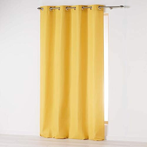 Douceur d'Intérieur Absolu Microfibre Curtain with Eyelets, Plain, Polyester, polyester, mustard yellow, 140 cm x 260 cm