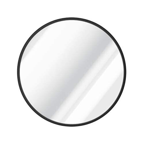QNINE 90 x 90cm Round Mirror for Walls, Matte Black Metal Frame, Large