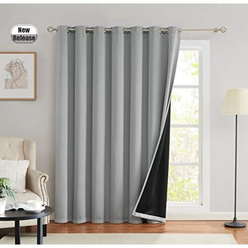 Beauoop 100% Blackout Window Curtain Panels Extra Wide Room Darkening ...