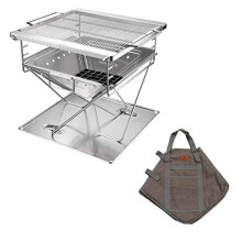 CAMPINGMOON 3-in-1 Portable Stainless Steel Wood Burning Grill and Fire Pit 14x15.35-inch with Carrying Bag MT-035