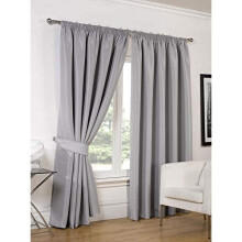 RAYYAN LINEN Thermal Pencil Pleat Blackout Tape Top Pair of Curtains With Free Tiebacks (66" X 90", Silver)