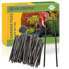 BLOSTM 100 x Black Galvanised Garden Pegs Landscape Staples U Pins Ideal For Securing Weed Matting Fabric, Netting, Fleece, Groundsheet, Pol