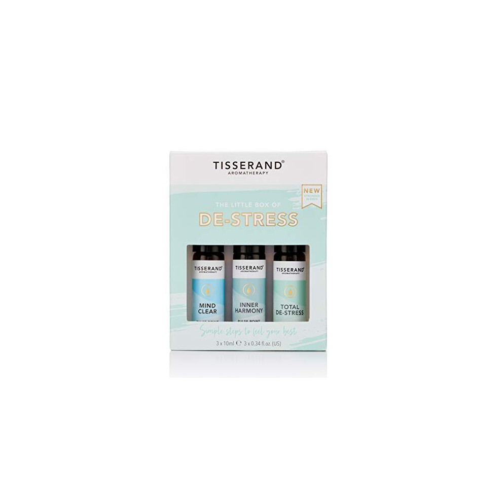 Tisserand Aromatherapy | Total De-Stress | The Little Box of De-Stress | Pulse Point Rollerball Set With Geranium, Nutmeg & Orange | 100% Pure Es