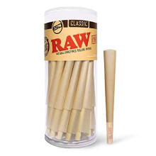 RAW Cones Classic King Size | 50 Pack | Natural Pre Rolled Rolling Paper with Tips & Packing Sticks Included