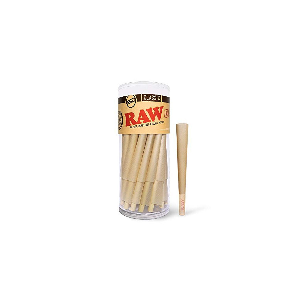 Raw Cones Classic King Size | 50 Pack | Natural Pre Rolled Rolling Paper With Tips & Packing Sticks Included