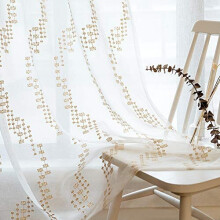 MYSTIC-HOME Gold Sheer Curtains 84 Inches Long, Rod Pocket Sheer Drapes for Living Room, Bedroom, 2 Panels, 52""x84"", Embroidered Semi Crinkl