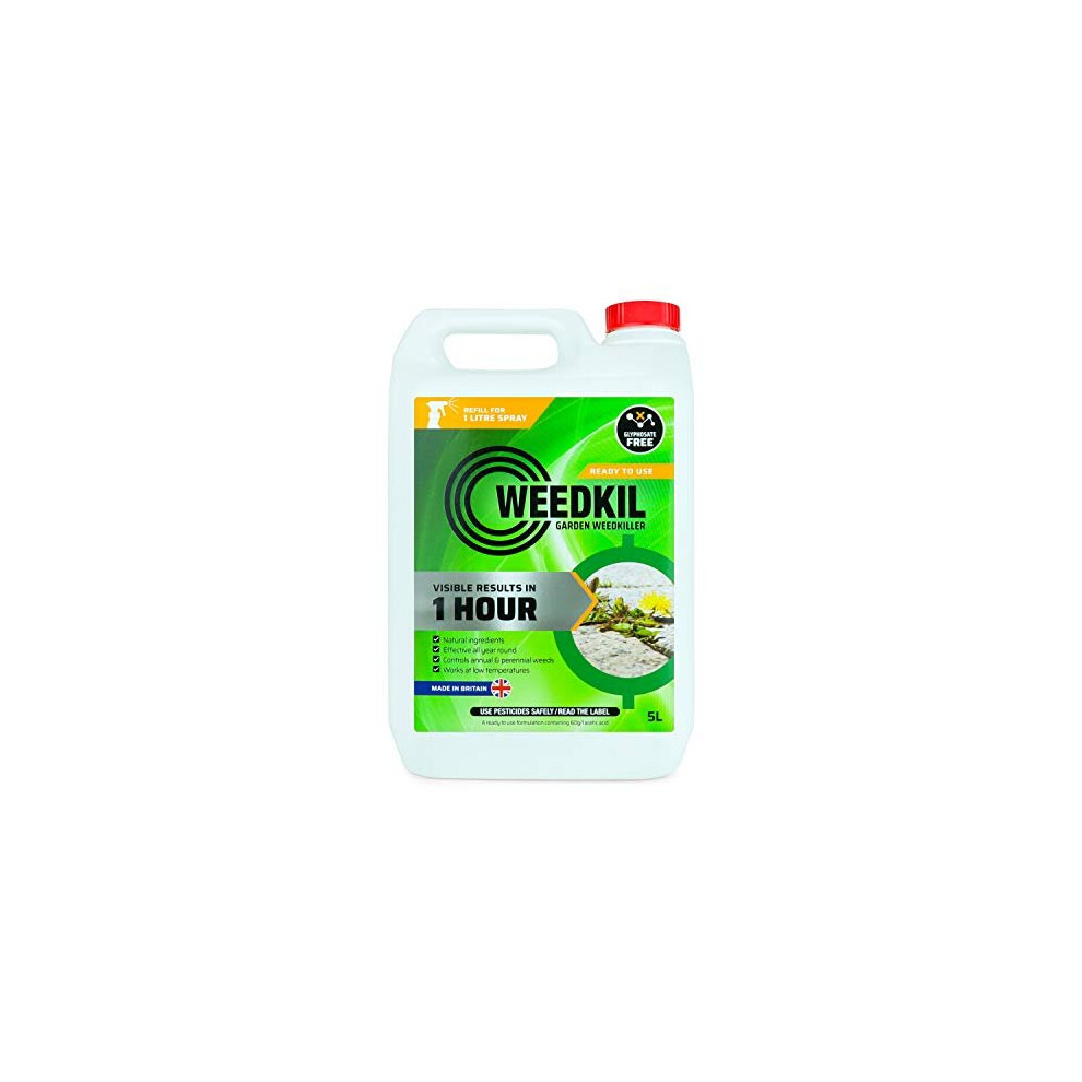 Weedkil Fast Acting Weed Killer 5L - Harmless To Children & Pets Once Dry | Glyphosate Free, Organic & Natural | Effective Within 24 Hours, All