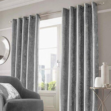 Readymade Fancy Crushed Velvet Grey Silver Eyelet Ring Top Pair of Curtains Fully Lined Curtains [Width 66" X Drop 54"] - Two Panels of Curt