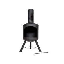 Log-Barn Chiminea Black Steel Firepit - Garden Outdoor Wood Burner Contemporary Design Tall Patio Heater - Easy To Assemble Chimnea Log Burner Fo