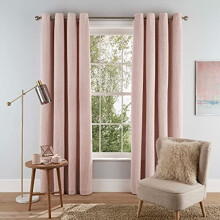 Sleepdown Super Soft Teddy Fleece Eyelet Lined Curtains for Bedroom and Living Room - 66x90 - Blush Pink - 2 Panels