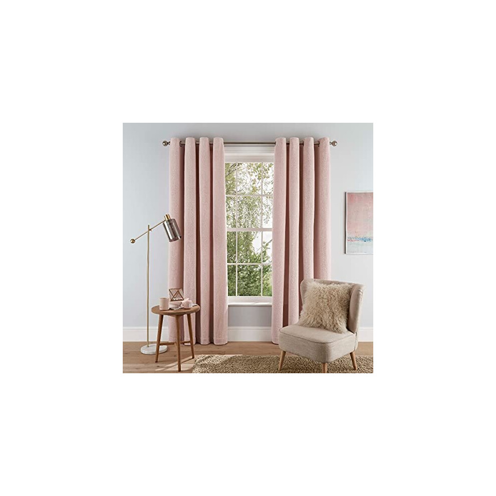 Sleepdown Super Soft Teddy Fleece Eyelet Lined Curtains For Bedroom And Living Room - 66X90 - Blush - 2 Panels Pink
