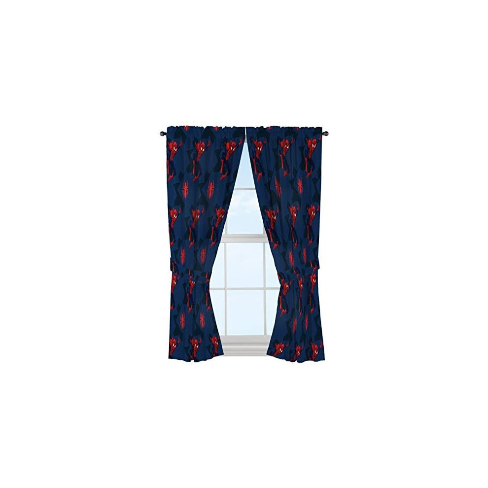 Marvel Spiderman Classic Saving The Day 63" Decorative Curtain/Drapes 4-Piece Set (2 Panels, 2 Tiebacks)