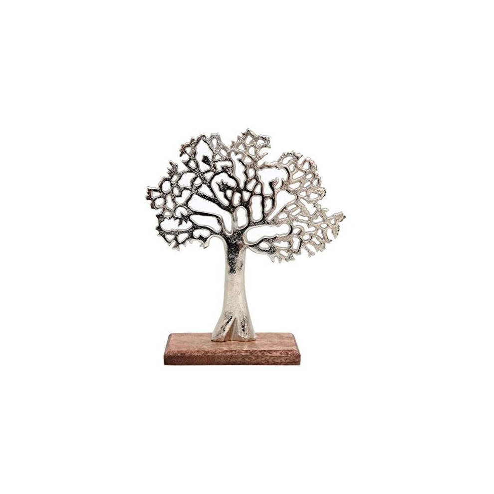 Carousel Home and Gifts Silver Metal Tree Decorative Ornament On Wooden Base - Small