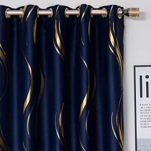 MYRU 2 Panels Set Luxury Striped Blackout Curtains for Bedroom Living Room (Navy and Gold,2 x 66x84 Inch)