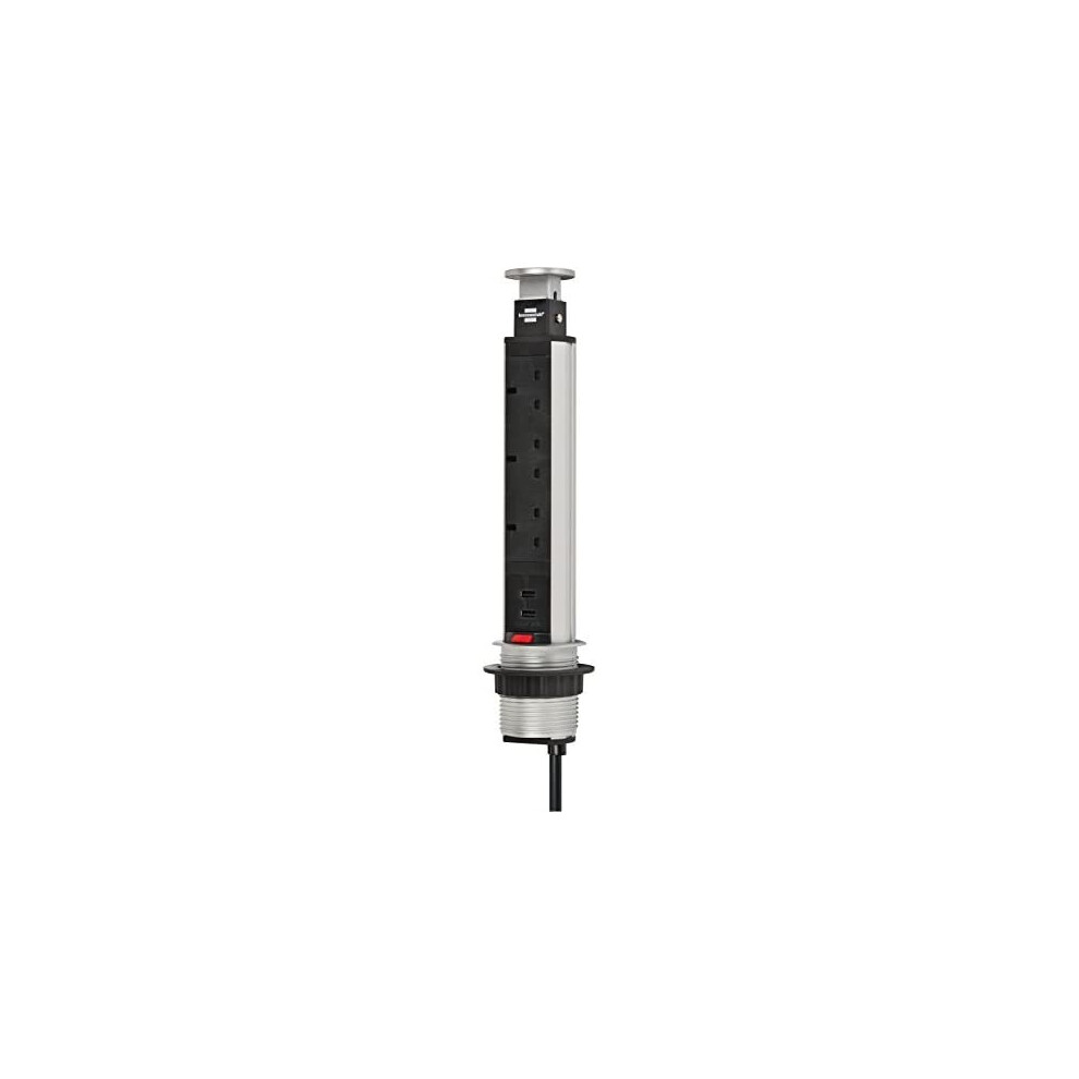 Brennenstuhl Tower Pop-Up Extension Lead with USB Ports - Black - 3 Sockets - 2m Cable - Retractable - Image 4