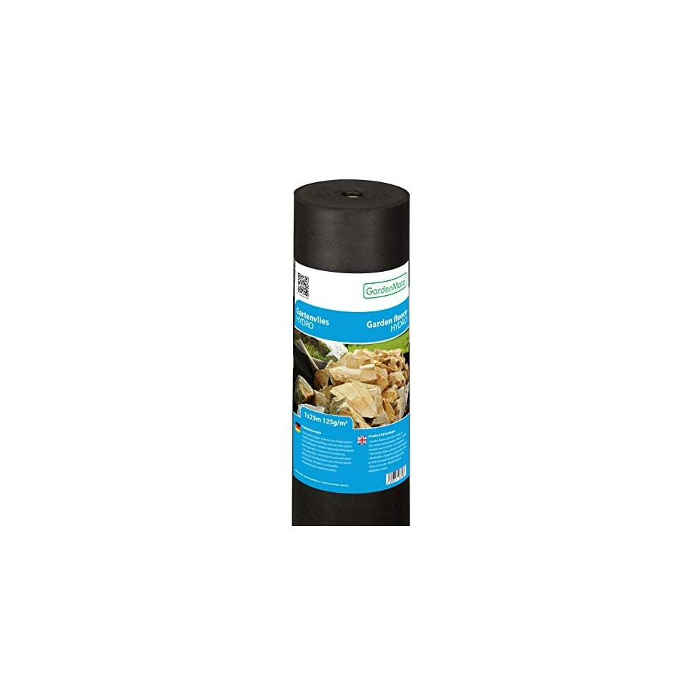 GardenMate HYDRO 1m x 25m Roll non-woven weed control fabric - UV stabilised black 125gsm landscape ground cover membrane - High water perme