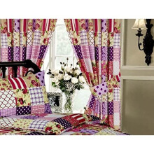 Patchwork Berry, 66x72 Curtains + Matching Tie-Backs, Floral Damask Polka Dots Spots Flowers Thatch Weave Tartan Check, Purple Aubergine Plu
