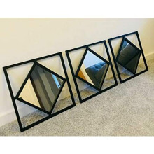 Deenz Set Of 3 Square Diamond Shape Frame Black Wall Art Mirror Modern Stylish 40X40Cm The World'S Largest Mirror Collection Of Deenz Store