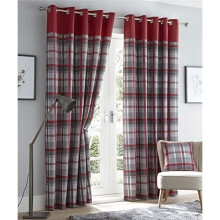 Homemaker Red curtains eyelet ring top lined curtains tartan check 66 x 72 (168x183cm)
